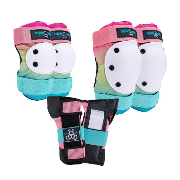 skate padding set ombre pastel pink teal yellow, knee pads, wrist guards, knee pads 