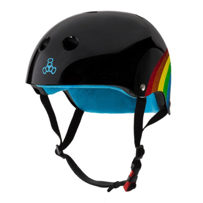 Triple 8 Certified Sweatsaver Skate Helmet Black Rainbow Sparkle - Lucky Skates