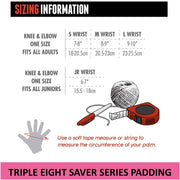 saver series padding set size chart 