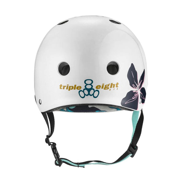 white floral skate helmet 