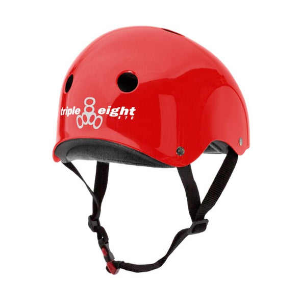 red gloss bike skate helmet with grey liner 