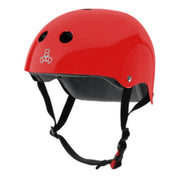 red gloss bike skate helmet with grey liner 